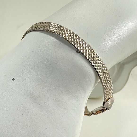 Etched Pattern Design Bracelet Signed Italy Rose/Pink 925 Sterling Silver 7" - Picture 3 of 16